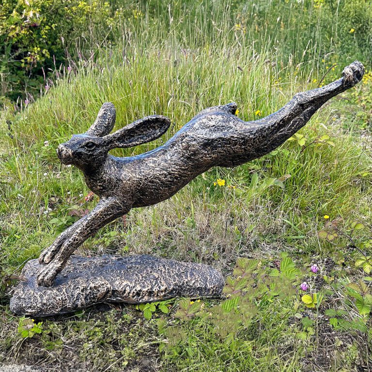 5060235337796 1 Enigma Marble Resin Leaping Hare Garden Statue.jpg